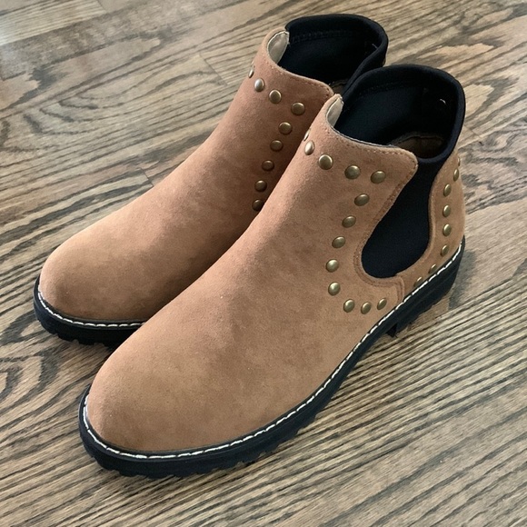 Seven7 Shoes - Seven7 Brown Suede Studded Chelsea Ankle Boots